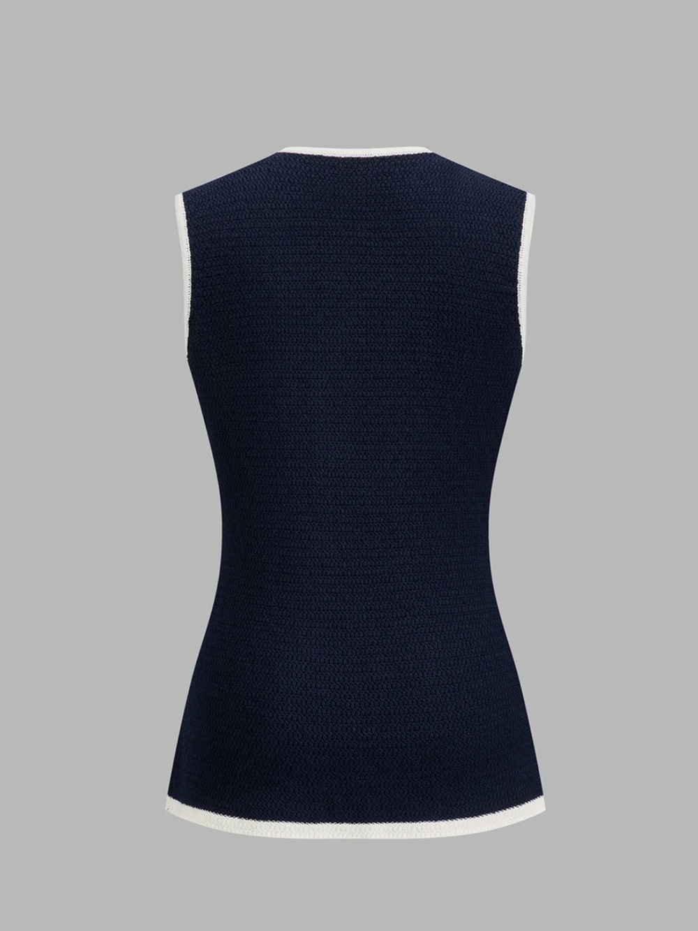 Commense Sleeveless Navy Knit Shorts Set with Contrast Trim Medium - Picture 5 of 9
